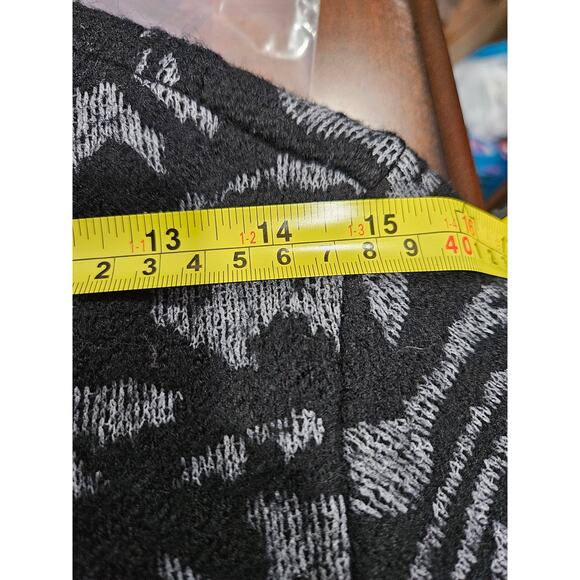 Vintage Nanette Lepore Jacquard Knit Sweater Jacket Size XL Black Gray Wool Coat - Picture 9 of 10